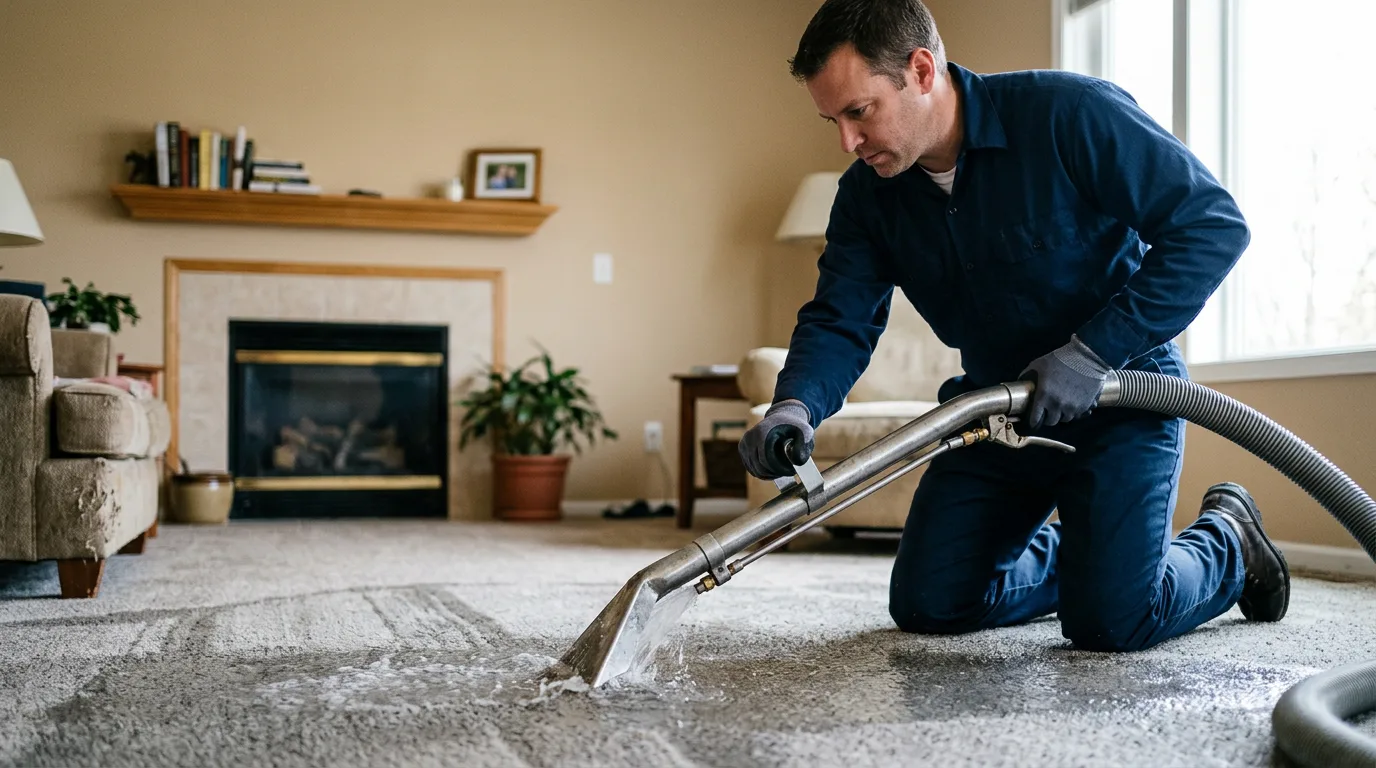 Water damage restoration technician working near Highland, CA